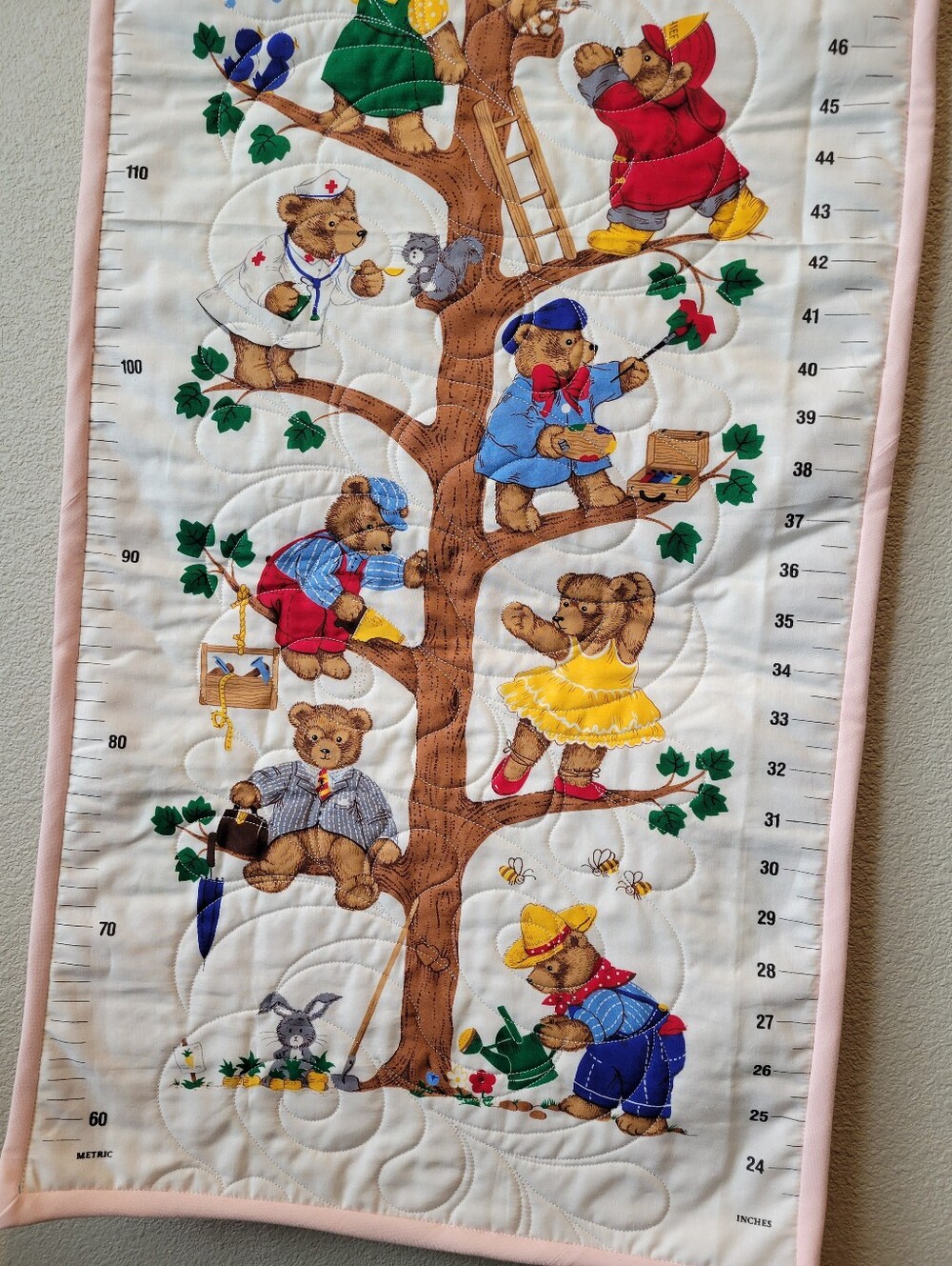Vintage Teddy Bear Growth Chart Quilted Wall Hanging/Cute Baby Gift - Picture 3 of 3